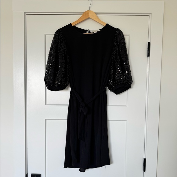 Vine & Love Black Dress with Sequin Sleeves - Picture 2 of 3